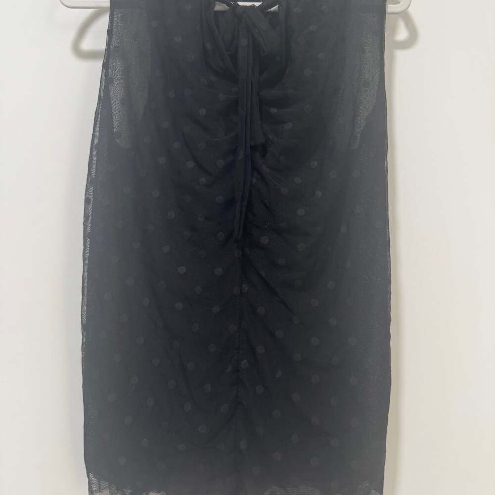 New York & Company Black Sheer Velvet Polka Dot Sleeveless Blouse